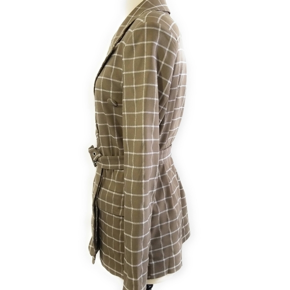 LOVERS + FRIENDS NWT Womens Kyrie Belted Blazer Jacket in Olive Plaid Size M - Picture 9 of 13